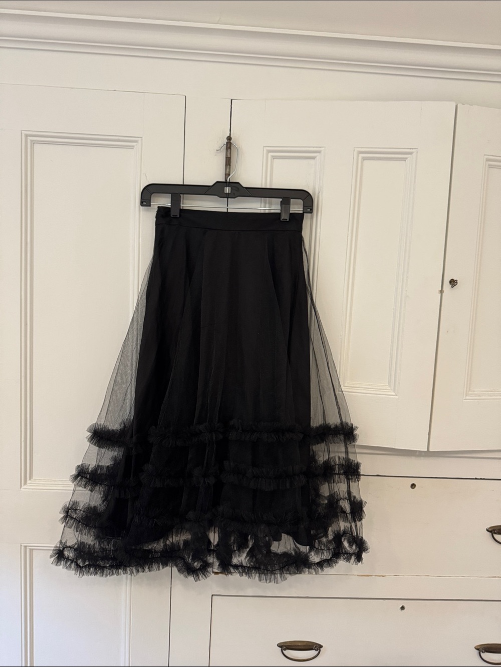 VINTAGE BLACK TULLE MIDI SKIRT SZ XS